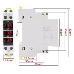 amiciSense Voltmeter 3-Phase 80-500 V Mini Voltage Tester With 3 Led Display, 35 mm Din Rail Mounted image 2