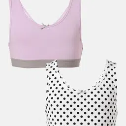 Mackly SleevelessPack Of 2 Polka Dots Printed And Solid Trainer Bra - Voilet & White-image-42