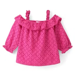 Babyhug Rayon Knit Cold Shoulder  Full Sleeves Schifli Top with  Detailing Top - Pink-image-26