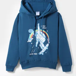 Taeko Fleece Knit Full Sleeves Hooded Sweatshirt with Skate More Print - Teal Blue-picture-26