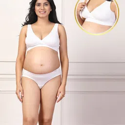 Zelena Women 95% Modal & 5% Ealstane Maternity Feeding Bra & Panty Set - White-picture-19