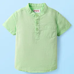 Babyhug Linen Woven Half Sleeves Solid Mandarin Collar Kurta Shirt - Light Green-picture-27