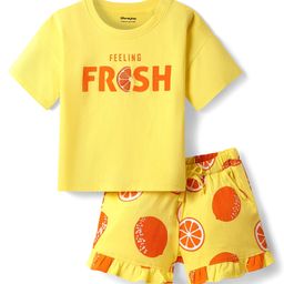 Honeyhap Premium100% Cotton Knit Half Sleeves Shorts Night Suit with Bio Finish & Fruits Print - Lemon Verbena & Autumn Sunset-picture-15