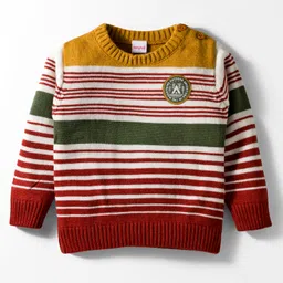 Babyhug Knitted Full Sleeves Striped Pullover Sweater With Patch Detailing - Multicolor-picture-23