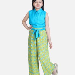 StyleStone Rayon Woven Sleeveless Ikkat Printed Jumpsuit - Blue & Green-picture-33