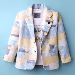 Dapper Dudes Full Sleeves Typography Printed Blazer With Tee Set - Lemon-picture-9