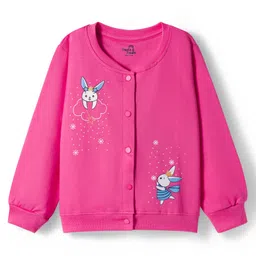 Doodle Poodle 100% Cotton Light Weight Knit Full Sleeves Sweatjacket With Bunny Print - Pink-picture-37