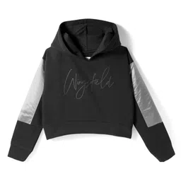 Wingsfield Full Sleeves Brand Name Printed Hooded Light Winter Sweatshirt - Black-image-0