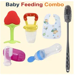 Joy Buzz Baby Fruit Feeder Pacifier Silicone Baby Food Dispensing Spoon 90 ml Fruit Teether Finger Brush, Baby Bib And Silicone Cleaning Brush -Pack of 6-image-66