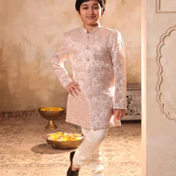 AJ Dezines Jacquard Woven Full Sleeves Floral Embroidered Sherwani With Pant Set - Pink-picture-20