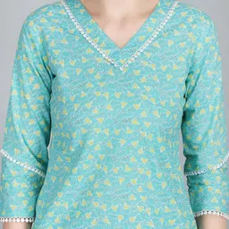 ANANDITA Floral Printed V-Neck Pure Cotton Top With Trouser image 3