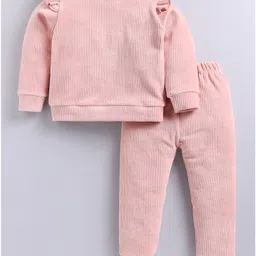 M'andy Velvet Full Sleeves Sequins Embellished Unicorn Designed Sweatshirt With Joggers Set - Peach image 3
