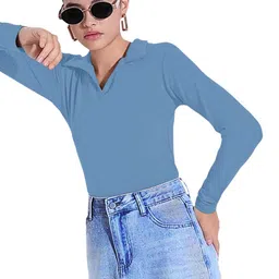 Maheshvi Top-26-Apple-SkyBlue Women Shirt Collar Long Sleeves Fitted Top image 5