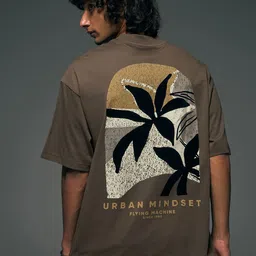 Flying Machine Tropical Printed Drop-Shoulder Sleeves Pure Cotton Oversized T-shirt-picture-26