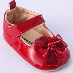 Cute Walk by Babyhug Velcro Closure Booties Floral Applique - Red image 3