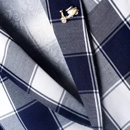 Rikidoos Full Sleeves Checked Blazer - Navy Blue & White image 3
