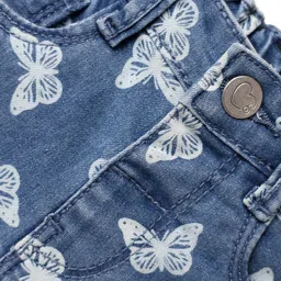 Babyhug Twill Denim Mid Thigh Shorts With Stretch Butterfly Print - Navy Blue image 3