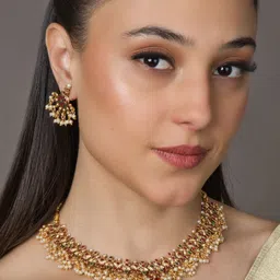 QUEENS JEWELS Gold-Plated Stone-Studded Beaded Jewellery Set-picture-29