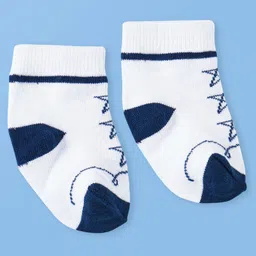 Doodle Poodle Cotton Knit Ankle Length Sky & Stripes Printed Socks  Pack of 5 - Bright White & Navy Blue image 5