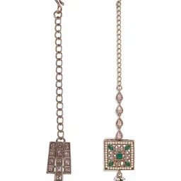 SALONI FASHION JEWELLERY Set Of 2 Gold-Plated Kundan Studded Maang Tikka Head Jewellery-image-37