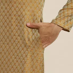 SOJANYA Men Mustard Yellow Ethnic Motifs Kurta with Churidar & Nehru Jacket image 5