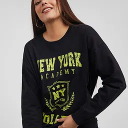 Styli Women Black Typography Printed Cotton Sweatshirt-picture-15