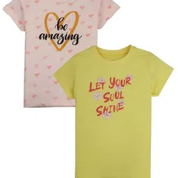 Gini and Jony Girls Pack Of 2 Typography Printed Cotton T-shirt-picture-45