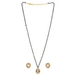 AARSEE OFFICIAL 22Kt Gold Plated Drop Kundan Mangalsutra with Earrings-image-49