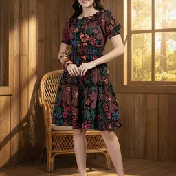ZUMMER Floral Print Puff Sleeve Fit & Flare Dress-picture-40