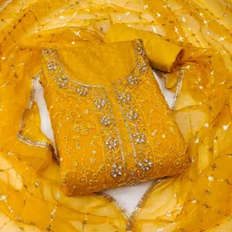 KALINI Floral Embroidered Sequinned Organza Unstitched Dress Material-image-19