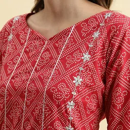 KSUT Bandhani Printed Zari Cotton Round Neck Indie Prints Empire Straight Kurta image 5