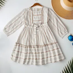 Bella Moda Girls Striped Belted Fit & Flare Dress-image-1