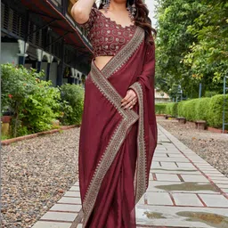 all about you Ethnic Motifs Embroidered Heavy Work Saree image 2