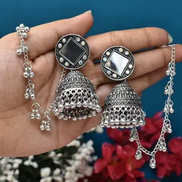 MEIRA JEWELLERY Silver-Plated Artificial Stones Studded Dome Shaped Jhumkas-picture-16