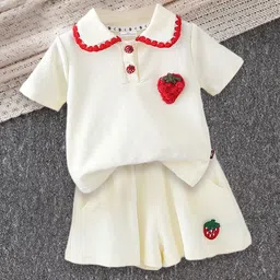 FOREVER FRIDAY Girls Polo Collar Pure Cotton T-shirt With Shorts-picture-7