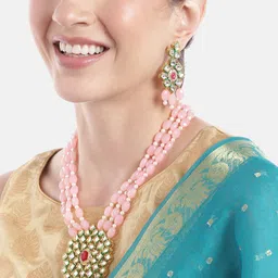 Anouk Women Gold-Plated Kundan Studded Layered Beaded Necklace with Earrings-image-99