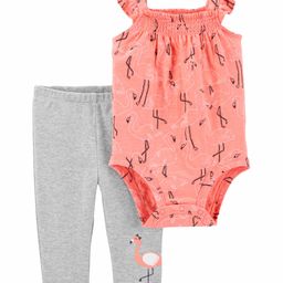 Carter's 2 Piece Flamingo Onesie with Pant Set  - Pink Grey-picture-5