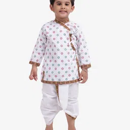 Bownbee Full Sleeves Motif Design Kurta With Dhoti - White-image-77