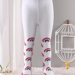 Cute Walk by Babyhug Antibacterial Footed Tights Rainbow Design - White Pink-picture-17