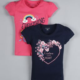 Plum Tree Short Sleeves Pack Of 2 Heart Print T-Shirt - Navy & Dark Pink-picture-35