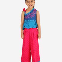Twisha Sleeveless Leaves Design Peplum Top With Palazzo Set - Blue-picture-24