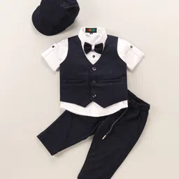 Robo Fry Full Sleeves Party Suit with Bow and Cap Solid Color - Blue-picture-10