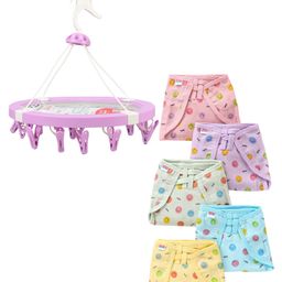 fab n funky Babyhug Muslin Cotton Dyed Printed Cloth Nappies Pack of 5 & hanger with 20 clips-picture-11