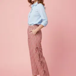 HIGH BUY Women Checked Tailored Cotton High-Rise Side Tie Parallel Trousers Trousers image 2