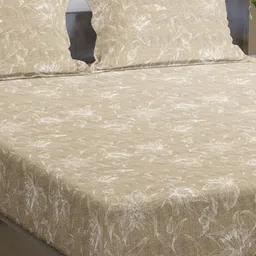 Trance Home Linen Beige Printed Cotton 144 TC Fitted Single Bedsheet Set 1.83m x 1.22m image 4