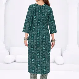 shree jeenmata collection Women Ethnic Motifs Printed Regular Pure Cotton Kurta with Trousers & With Dupatta image 3