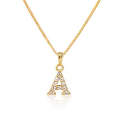 CZARDONIC Women Alloy Gold-Plated Letter A Studded Pendant With Chain-picture-35