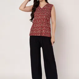 VRONE Women Ethnic Motifs Printed V-Neck Sleeveless Cotton Regular Top-picture-38