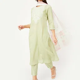 Max Women Solid Embroidered Kurta with Trousers & Dupatta image 4