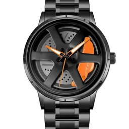 HDFCREATION Men Skeleton Dial & Bracelet Style Straps Analogue Watch Spinner_5_Plen_Orenge-image-9
